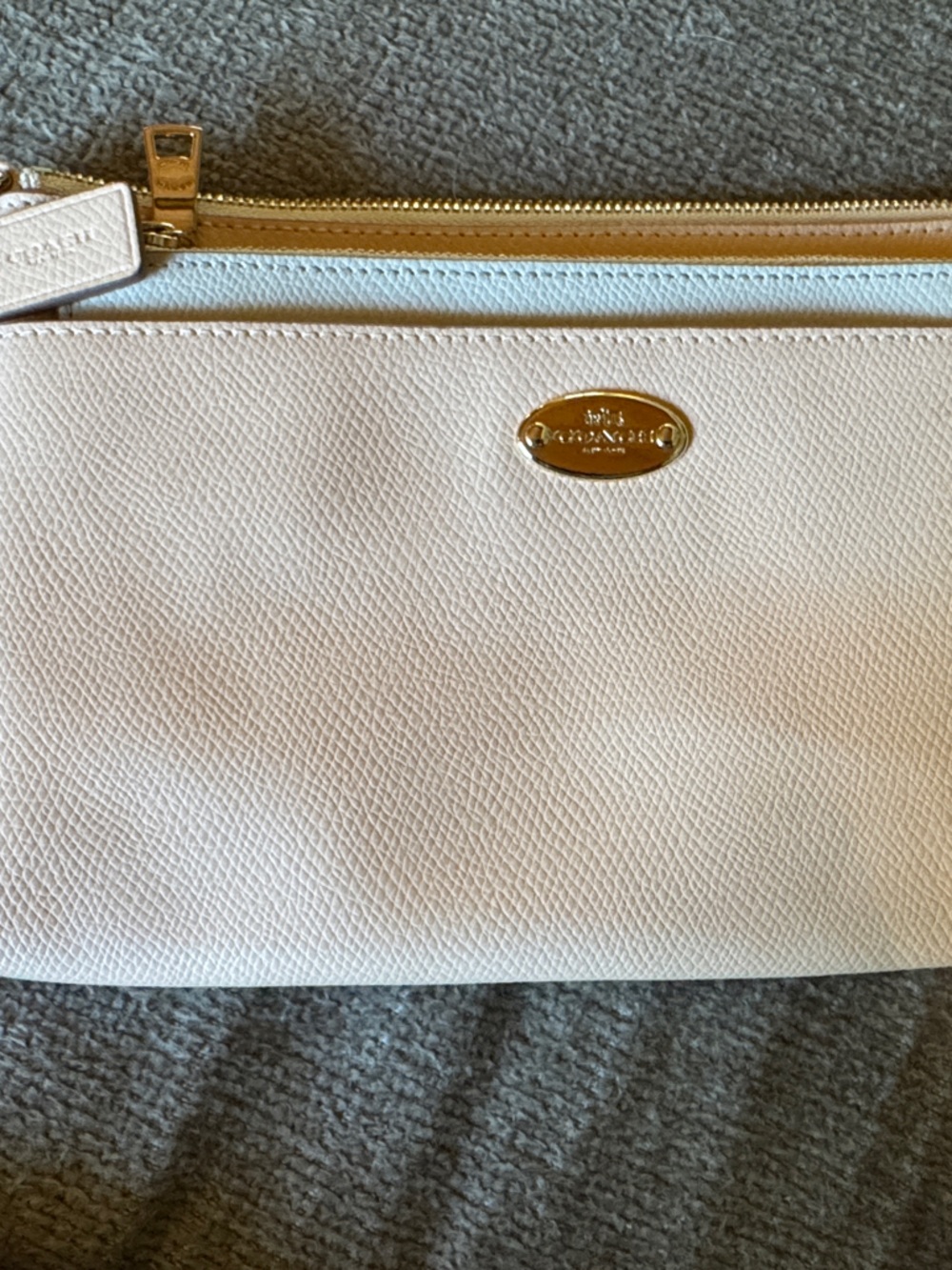 Coach Chalk Pebbled Leather Wristlet with Gold Hardware